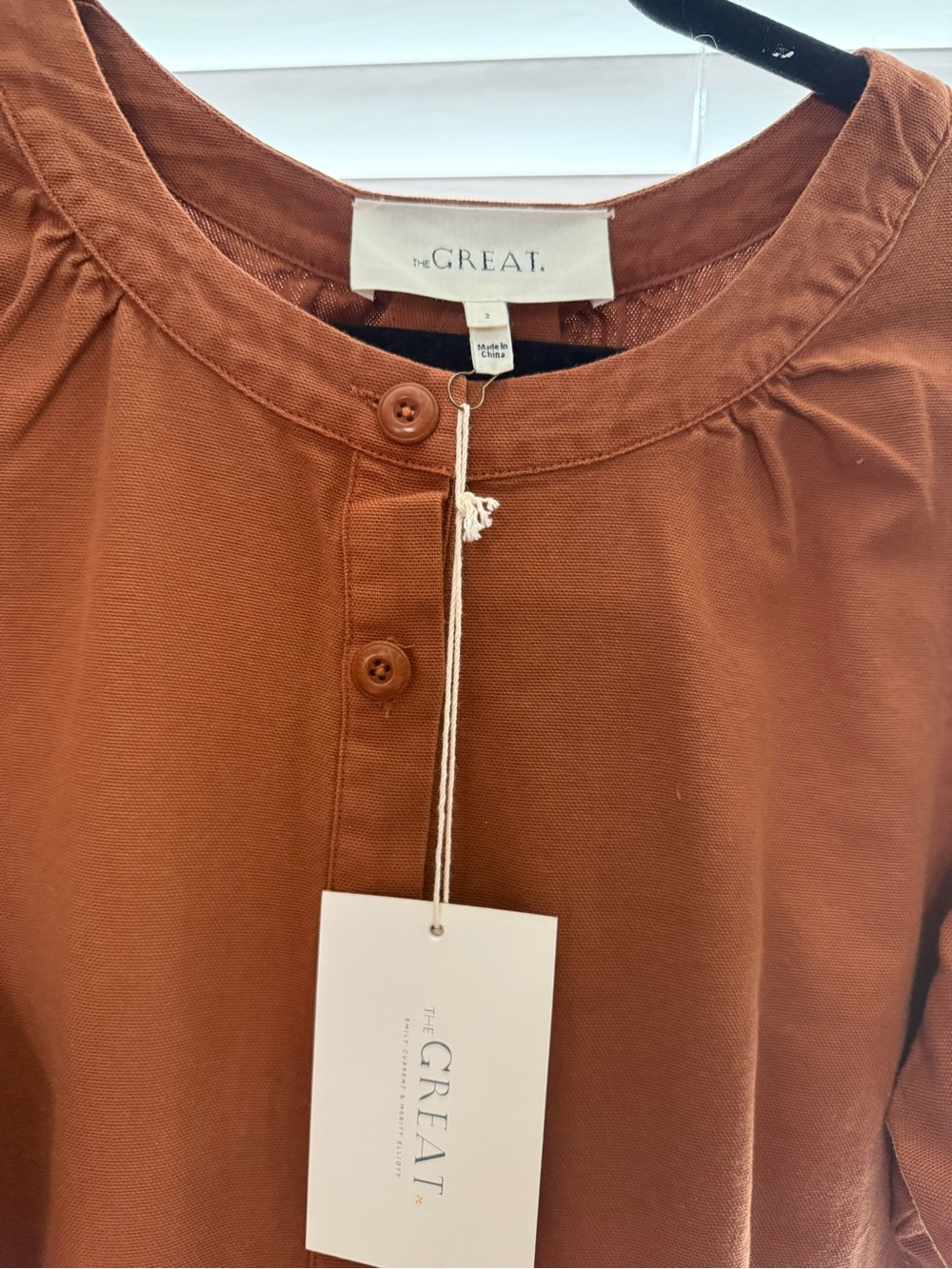 THE GREAT. Rust Button-Front Puff Sleeve jumpsuit - Picture 4 of 10